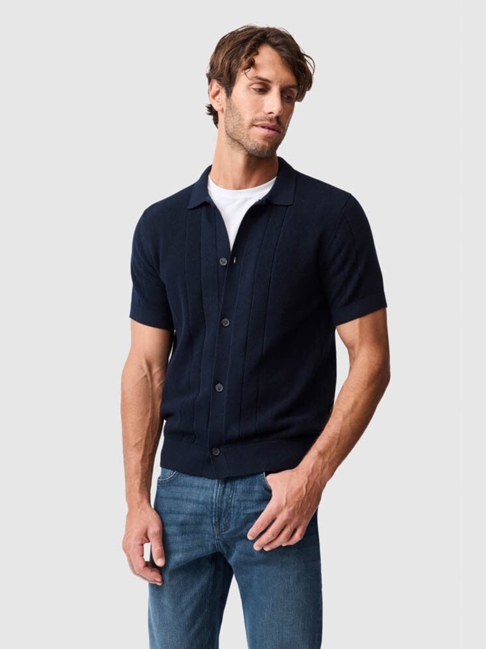 Rodd & Gunn Cobb River Knit Polo Cardigan Shirt Cotton Midnight Blue S NWT